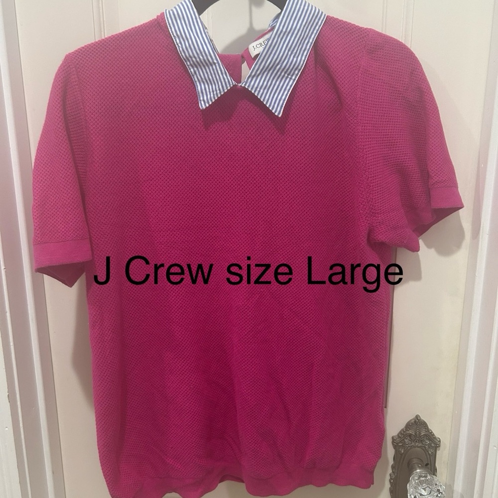 J. Crew Fuchsia Sweater with Striped Collar